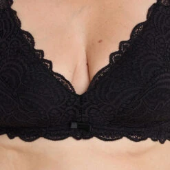 Soutien-gorge Post-Opératoire Foulard Noir – Dentelle Florale et Poches pour Prothèses -ROUGEGORGE 11212202 D