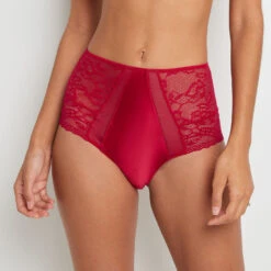 CULOTTE TAILLE HAUTE DENTELLE ROUGE