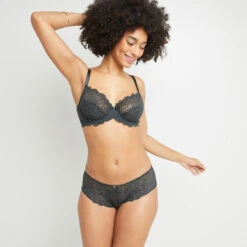 DENTELLE Anthracite Lace Shorty – Elegant Sheer Scalloped Women's Lingerie -ROUGEGORGE 11291502 D