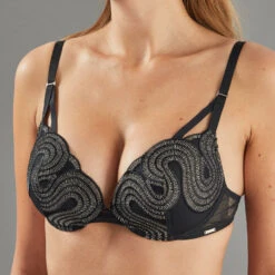 Rose Artemis Soutien-Gorge Push-Up Noir et Argent – Broderie Métallisée et Détails Graphiques -ROUGEGORGE 11296600 Z
