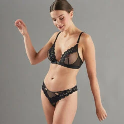 TANGA TULLE BRODE NOIR -ROUGEGORGE 11297500 D