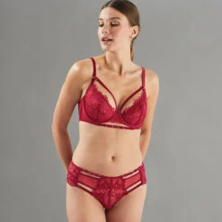 Shorty Appolon Bordeaux en Dentelle Florale et Tulle - Lingerie Sensuelle avec Détails Velours -ROUGEGORGE 11300400 D