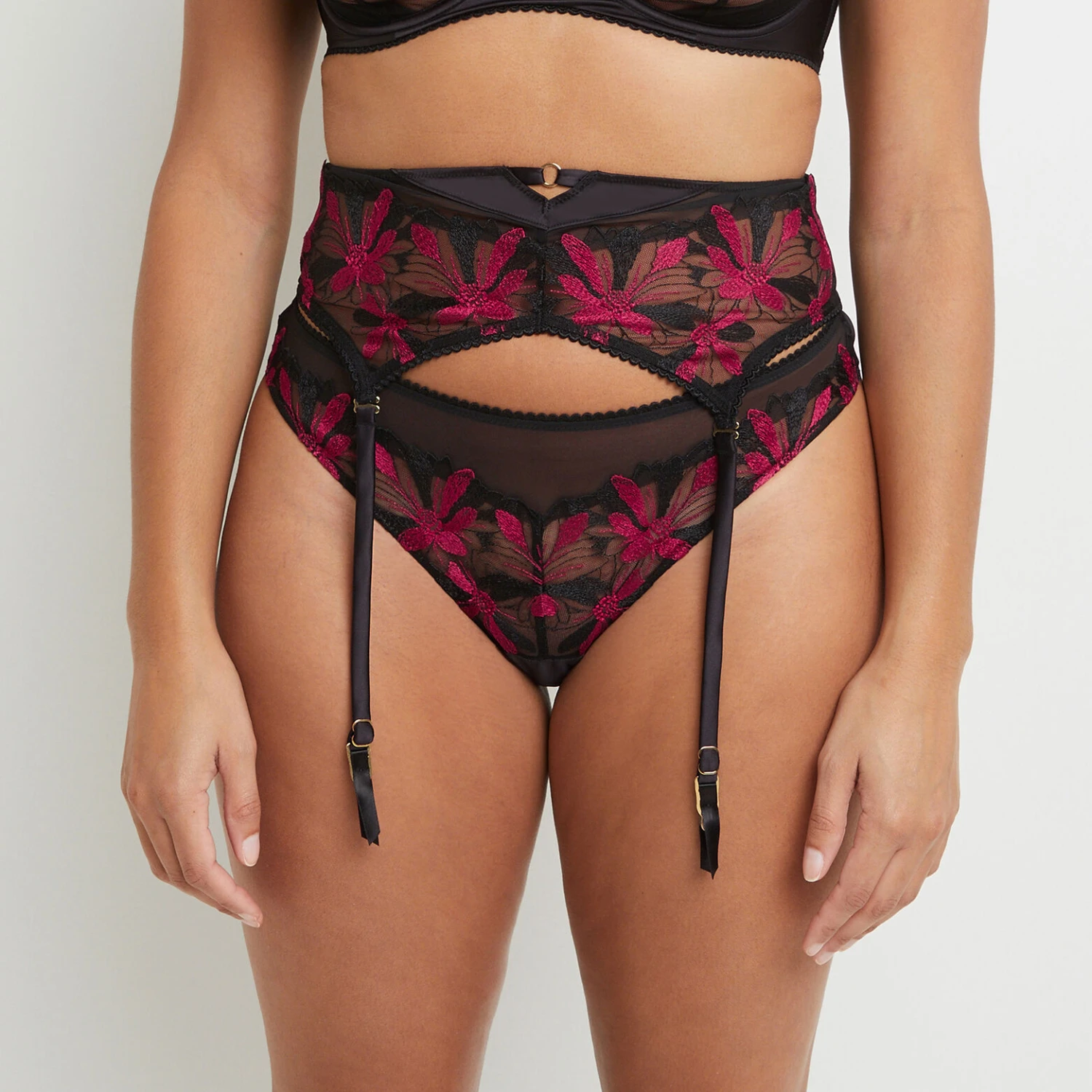 SERRE-TAILLE TULLE BRODE MULTICO NOIR 2 SERRE-TAILLE TULLE BRODE MULTICO NOIR – Image 2