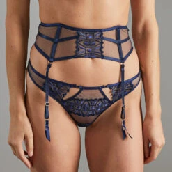 Bella PORTE-JARRETELLES TULLE BRODE MULTICO BLEU