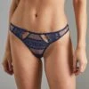 Bella Tanga en Tulle Brodé Multicolore Bleu – Lingerie Sensuelle aux Anneaux Dorés