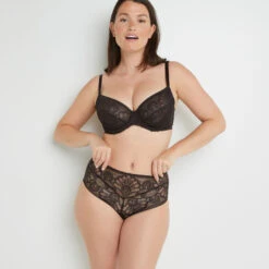 CULOTTE TAILLE HAUTE DENTELLE MARRON -ROUGEGORGE 20010400 D