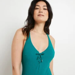 Lucky Maillot de Bain 1 Pièce Vert Émeraude – Texture Végétale et Décolleté Lacet -ROUGEGORGE 20020000 D