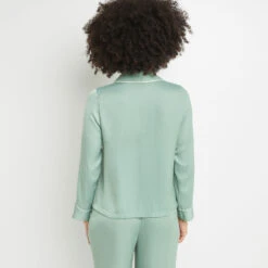 Berlioz Light Green Satin Long Sleeve Pajama Shirt – Classic Shawl Collar Sleepwear -ROUGEGORGE 20029000 D