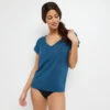 Haut de Pyjama BAMBOU Bleu Pétrole – T-shirt Col V Manches Courtes en Modal Doux