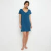 Bambou Nuisette Manches Courtes Pétrole – Chemise de Nuit Col V en Modal Ultra Doux
