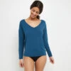 Haut de Pyjama BAMBOU Bleu Pétrole – T-Shirt Manches Longues en Modal Col V