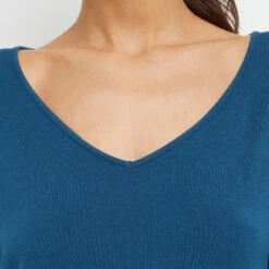 Haut de Pyjama BAMBOU Bleu Pétrole – T-Shirt Manches Longues en Modal Col V -ROUGEGORGE 20030800 Z