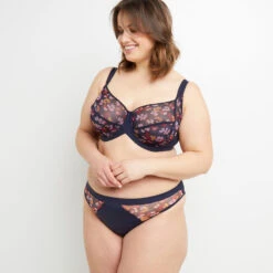 Blanche Tanga Tulle Multicolore Bleu – Imprimé Fleuri Courbe+ Échancré -ROUGEGORGE 20032600 D