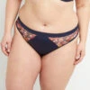 Blanche Tanga Tulle Multicolore Bleu – Imprimé Fleuri Courbe+ Échancré