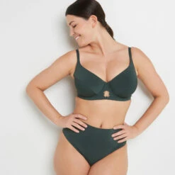 Lisa MAILLOT DE BAIN CULOTTE HAUTE VERT FONCE -ROUGEGORGE 20045801 C