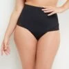 Tanga Taille Haute Sculptant BELIEVE Noir – Microfibre Gainante et Dentelle Sans Couture