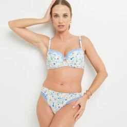 BLABLA White Floral Microfiber Tanga – Multi-Colored Graphic Lace High-Cut Lingerie -ROUGEGORGE 20061000 D