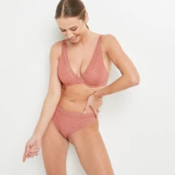 BEN Culotte Rose Pastel avec Dentelle Vintage – Lingerie Féminine en Microfibre Douce -ROUGEGORGE 20067500 D