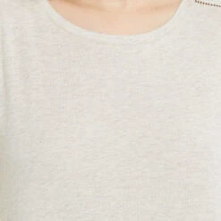 Bambi Beige Cotton-Viscose Blend – Openwork Shoulder Short Sleeve Pyjama Tee -ROUGEGORGE 20070502 Z