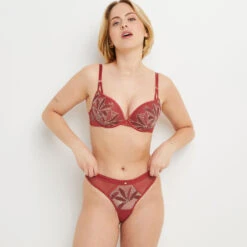 TANGA BRESILIEN TULLE BRODE MULTICO ORANGE -ROUGEGORGE 20076500 D