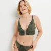 Celine Khaki Green Botanical Lace Wire-Free Triangle Bra – Glamour Boho Chic Lingerie