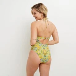 Maillot de Bain 1 Pièce Triangle Malice Multicolore Vert – Style Bohème à Motifs Floraux -ROUGEGORGE 21121700 D