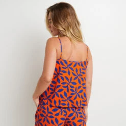 Top à Fines Bretelles DESTIN Multicolore Orange – Motifs Végétaux et Pompons Style Bohème -ROUGEGORGE 21131400 D