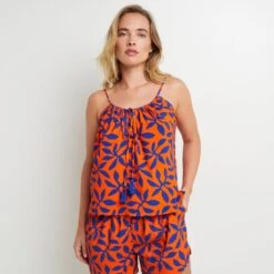 TOP FINES BRETELLES MULTICO ORANGE