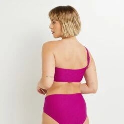 Maillot de Bain Brassière Rose Fuchsia Texturé – One Shoulder avec Boucle Corne -ROUGEGORGE 21135100 D