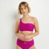 Maillot de Bain Brassière Rose Fuchsia Texturé – One Shoulder avec Boucle Corne