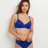Maillot MALOU Bleu Texture Nid d’Abeille – Détail Anneau Haut Emboîtant à Armatures