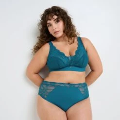 CULOTTE TAILLE HAUTE GRANDE TAILLE DENTELL TURQUOISE -ROUGEGORGE 21139001 D