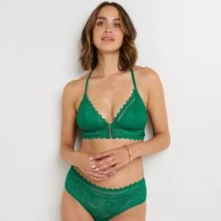 Soutien-gorge Fallon Vert Ampliforme Sans Armature – Dentelle Festive & Dos Graphique