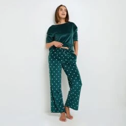 PANTALON DE PYJAMA VELOURS MULTICO VERT