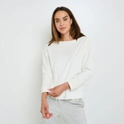 TEE-SHIRT MANCHES LONGUES VELOURS ECRU