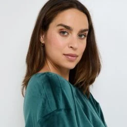 Ligne FLUFFY - T-shirt Velours Vert Foncé à Col Élargi - Haut de Pyjama Manches Longues -ROUGEGORGE 21188203 Z