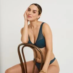 Soutien-Gorge Ampliforme Foulard GINGER Bleu – Dentelle Graphique Ajourée avec Armatures