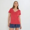 Camille Tee-shirt de Nuit Corail – Viscose Ecovero et Col V Dentelle Raffinée