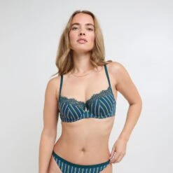 Gaston Bleu Canard Rayé – Soutien-Gorge Ampliforme Microfibre et Dentelle
