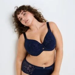 Soutien-Gorge Ampliforme Spacer Fantine Marine – Maintien Grande Taille et Tulle Floqué