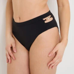 Maillot de Bain Culotte Haute Nelly Noir – Détails Perles Colorées et Broderies Ikat