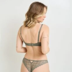 BRASSIERE SANS ARMATURE DENTELLE ET MICROFI KAKI -ROUGEGORGE 21258100 D