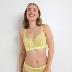 Soutien-Gorge Corbeille GRANY Jaune Vitaminé – Broderie Florale et Tulle Pigeonnant