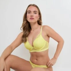 Soutien-gorge Ampliforme Plongeant GRANY Jaune – Broderie Florale et Dos Froncé