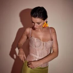 Body Balconnet Ambre Rose Poudré en Dentelle Bohème et Tulle -ROUGEGORGE 21304300 C