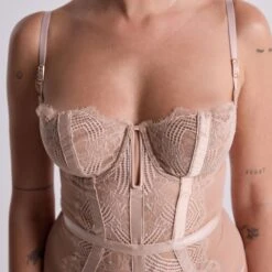 Body Balconnet Ambre Rose Poudré en Dentelle Bohème et Tulle -ROUGEGORGE 21304300 Z