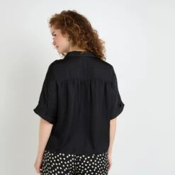 Chemise Manches Courtes Satin NOIR -ROUGEGORGE 21321300 D