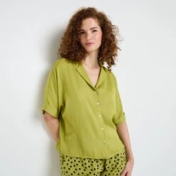 Chemise Manches Courtes Satin VERT