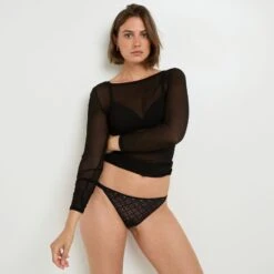 TANGA FENDU DENTELLE NOIR -ROUGEGORGE 21333100 D