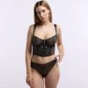 Rose Axelle Noir et Fil Doré – Bustier Corbeille en Tulle Brodé à Zip Frontal